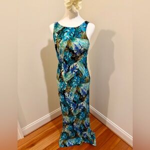 Vintage 90s All that Jazz Blue and Green Floral Maxi Dress